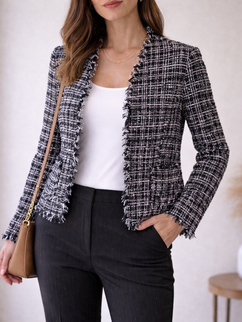 Dolce Cabo Black and White Tweed Blazer